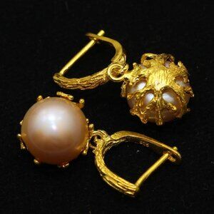 EARRINGS Handcrafted River Pearl 925 - Very artistic!  Gold Plated